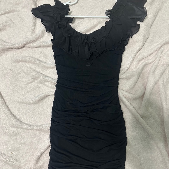 Black Bodycon Dress with Rouching - Picture 1 of 4